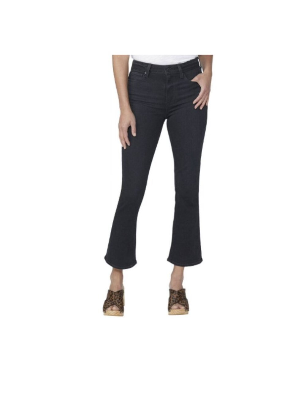 Paige Colette Crop Flare Jeans Size 27 Mid Rise Charcoal Black Denim Stretch